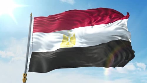Waving Egyptian Flag in Blue Sky 4K Animation