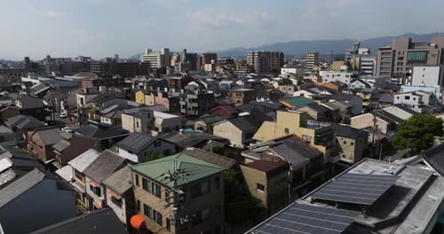 Houses And Buildings In Kyoto, Japan - Aerial Drone Shot