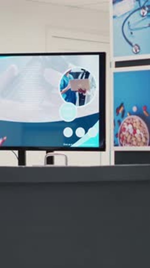 Vertical Video Clinic Reception Desk and Waiting Area