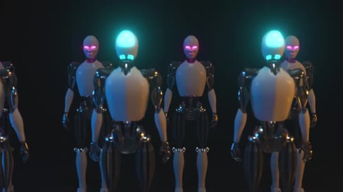 Futuristic AI Robots Standing with Glowing Elements Animation
