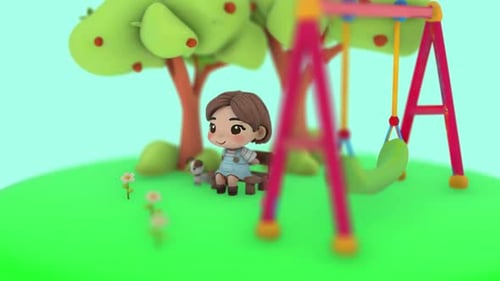 Little Girl Sitting With Her Dog In The Kids Park 3D Animation Loop