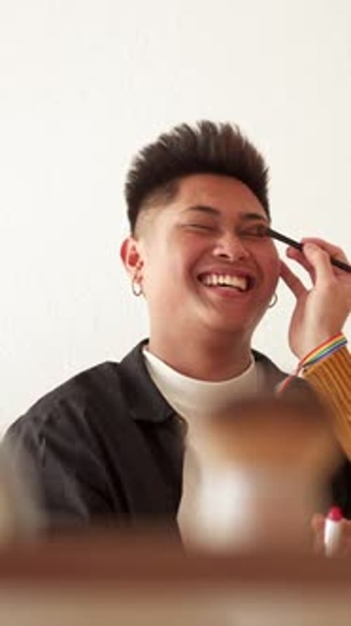 Person Getting Makeup Applied, Smiling, Beauty Routine