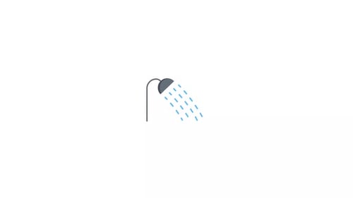 Flat Design Shower Head with Flowing Water Animation