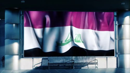 Iraq National Waving Flag Displayed On Digital Screen At Airport