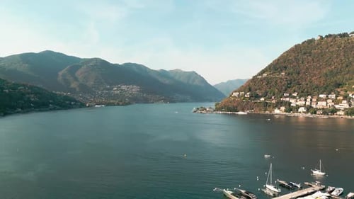Aerial Drone Video of Famous Beautiful Village of Como in Lake Como in Europe Lombardy Italy