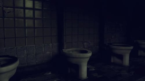 Dark Grunge Dilapidated Bathroom Scene with Eerie Camera Movement