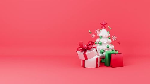 Christmas gifts loop animation. 3d render cartoon style. Xmas Eve and New Year celebration, holidays