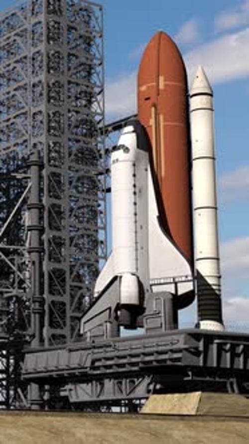 Detailed 3D Space Shuttle on Launchpad with Camera Pullback