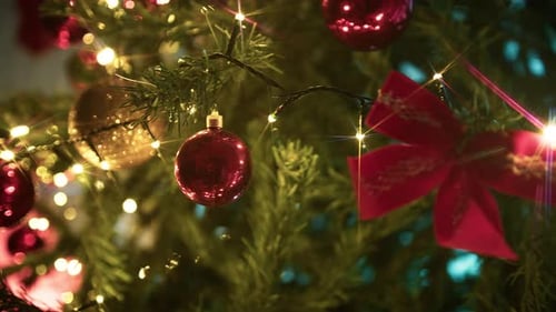 Festive Christmas Tree Decorated with Ornaments and Lights