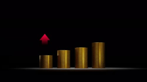 Growing Gold Coin Stacks with Upward Arrow Animation