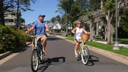 Couple enjoy bicycle ride on sunny day