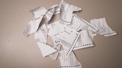 in the Presidential Elections There are Torn Invalid Ballots with Presidential Candidates on the
