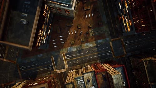 Vista desde arriba de la ciudad del edificio de rascacielos mediante Zumbido