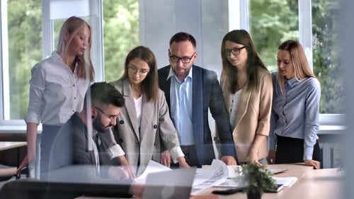 Business Colleagues Teamwork Partnership Meeting Boss Planning Analyzing Work Project Glass Office