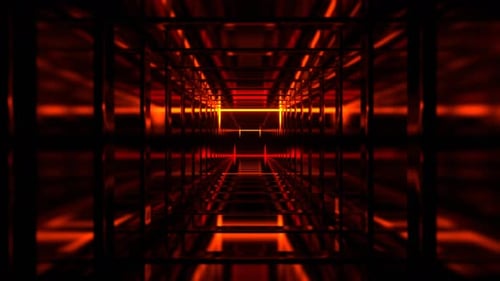 Orange And Red Square Fantasy Tunnel With Neon Movement On Frame Background Vj Loop In 4K