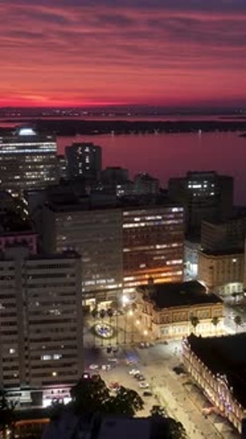 Sunset City At Porto Alegre In Rio Grande Do Sul Brazil.