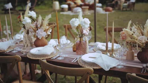 Outdoor Wedding Table Setting with Flowers