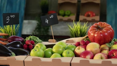 Ripe Fruits and Veggies Homegrown Sold at Farmers Market Stand