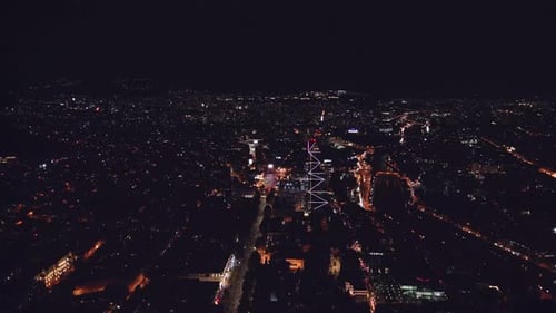 Fly Over Georgia Capital City Tbilisi At Night