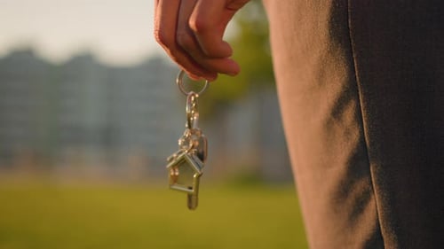 Cropped View Female Hand African American Woman Girl Realtor Buyer Holding Bunch of Keys to New