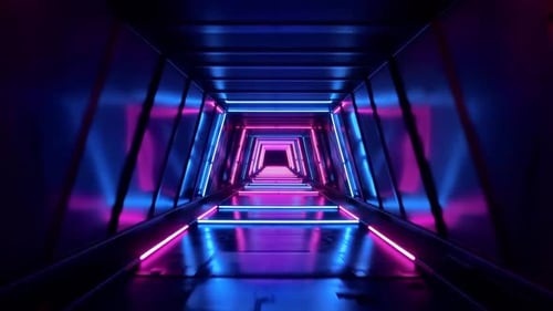 Cyberpunk Futuristic Tunnel with Neon Pink and Blue Lights