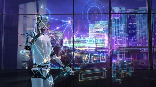 Android con inteligencia artificial funciona con un panel virtual