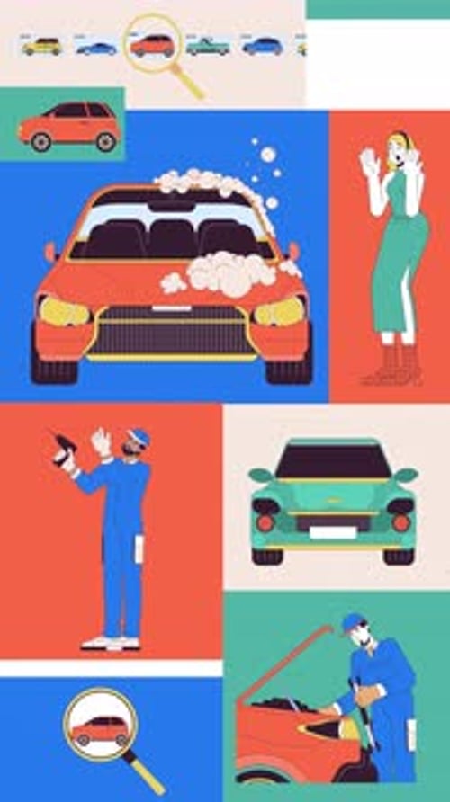 Flat Design Car Service and Maintenance Animated Scenes