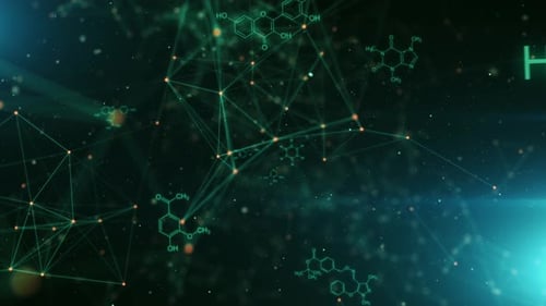 Animated Molecular Structures with Digital Plexus Network Background