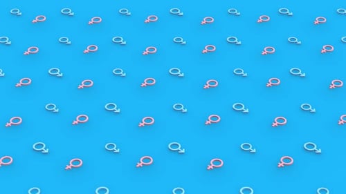 Gender Man Woman symbols isometric pattern looping background animation