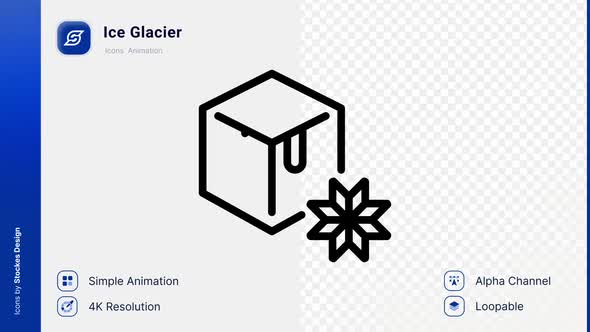 Animated Ice Glacier Icon with Melting Cube and Snowflake, Elements ...