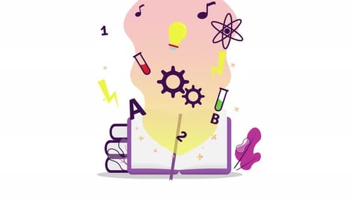 Flat Design Animated Book Revealing Education and Science Concepts