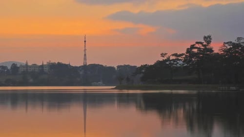 Sunset time lapse in a river. Vietnam colorful landscape. Travel video
