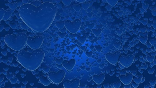 Glossy Blue Hearts Floating Abstract Background Animation