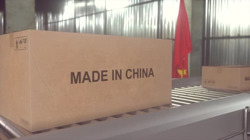 Made in China - 3D Conveyor Belt Animation with Moving Boxes