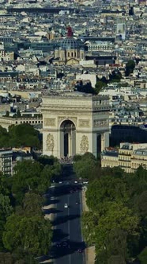 Aerial View of Arc De Triomphe Paris Cityscape France