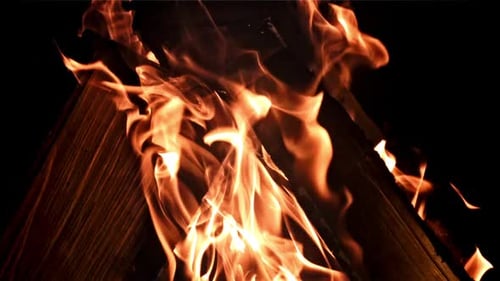 Firewood Burns with Bright Flames Filmed is Slow Motion 1000 Fps