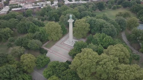 Aerial view of Fort Greene Park on an overcast morning