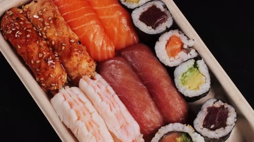 Sashimi Platter Japanese Sushi Restaurant Fresh Tuna and Salmon Slices in Modern Cafe Traditional