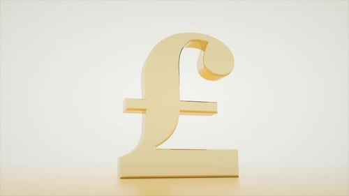 Goldenes britisches Pfundsymbol in minimaler 3D-Finanzszene