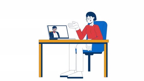 Animated Video Call Meeting in Flat Design Style