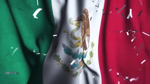 Mexico Flag Waving with Confetti | Independence Day Celebration | National Patriotism Background