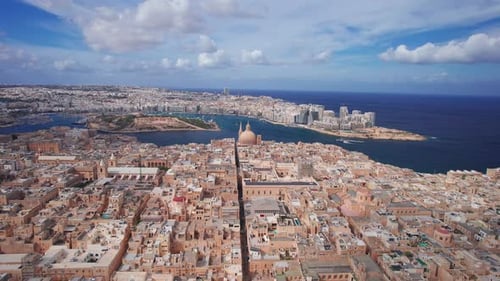 Aerial Skyline of Valletta City, St Pauls Cathedral and Manoel Island in Malta