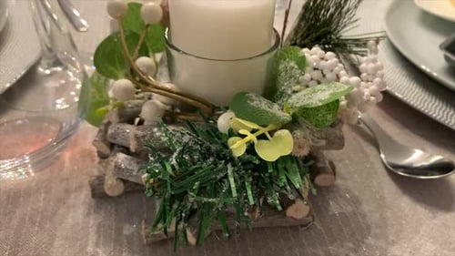 Christmas Candle Decoration on Table Setting