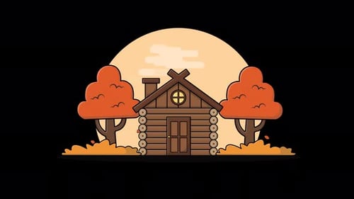 Wooden Forest Cottage in Autumn Season Animation Video - Transparent