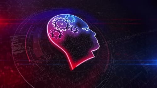 Digital Brain with Neon Gears Technology Concept Animation