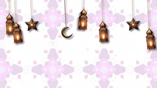 Decorative Islamic Lanterns and Stars Swinging Background