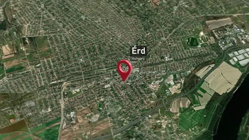 Plan de la ville d'Érd Zoom (Hongrie) de l'espace à la Terre