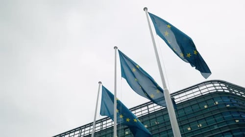 European Union Flags Waving in the Wind