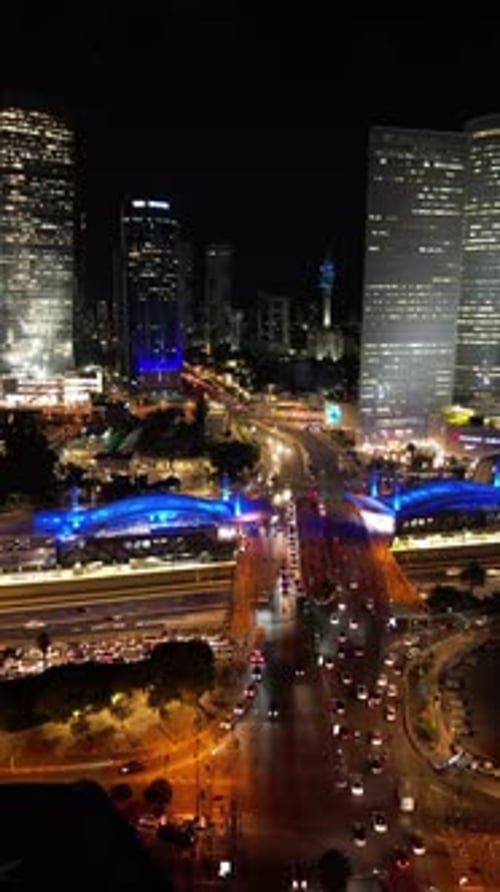 Aerial video of the city of Tel Aviv at night