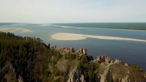 Lena Pillars. Natural rock formation along the banks of the Lena River in far eastern Siberia. The p
